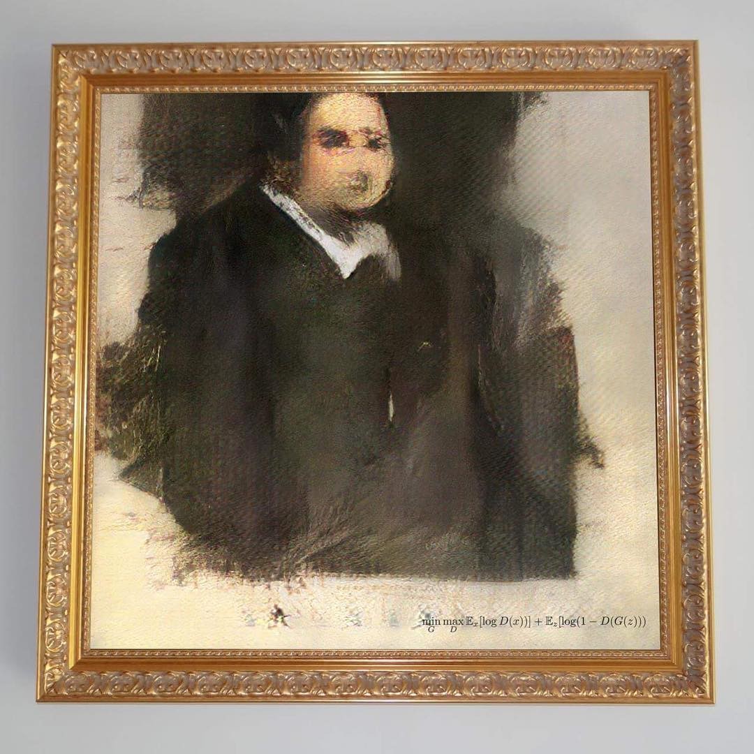 A pintura intitulada Portrait of Edmund de Belamy é a primeira feita em IA e vai a leilão no final de outubro. (Foto: Instagram / obvious_art)