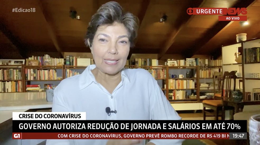 A jornalista Cristiana Lôbo em participação na GloboNews durante a pandemia de Covid, em 2020 — Foto: Reprodução/Globo News