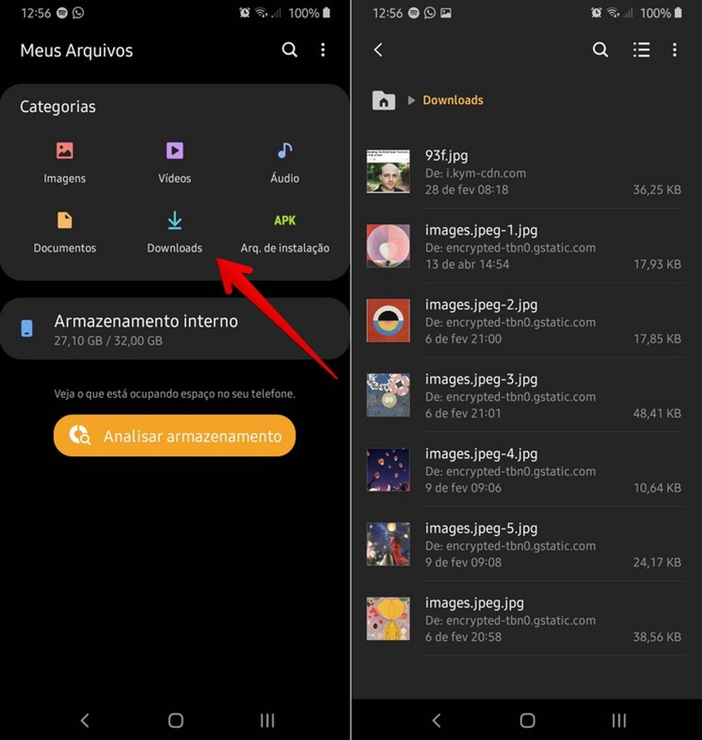 Como ver os downloads do Google Chrome no celular? App Meus Arquivos da Samsung deixa localizar arquivos baixados no celular Android — Foto: Reprodução/TechTudo