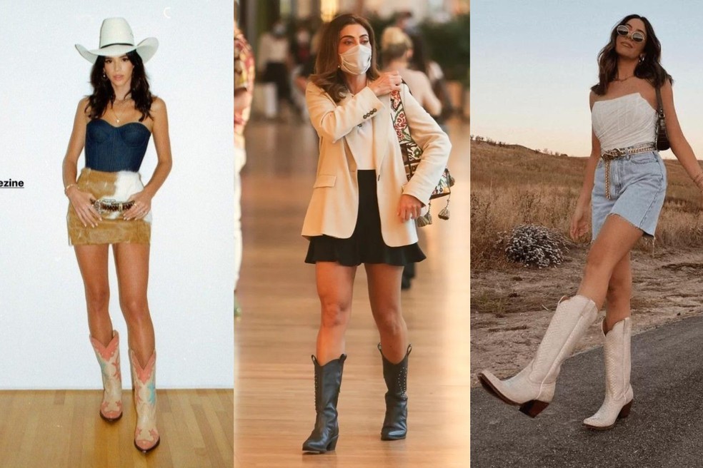 Bruna Marquezine, Juliana Paes e a influenciadora Samira Admehr usaram botas com minissaias — Foto: AgNews/Instagram/Reprodução