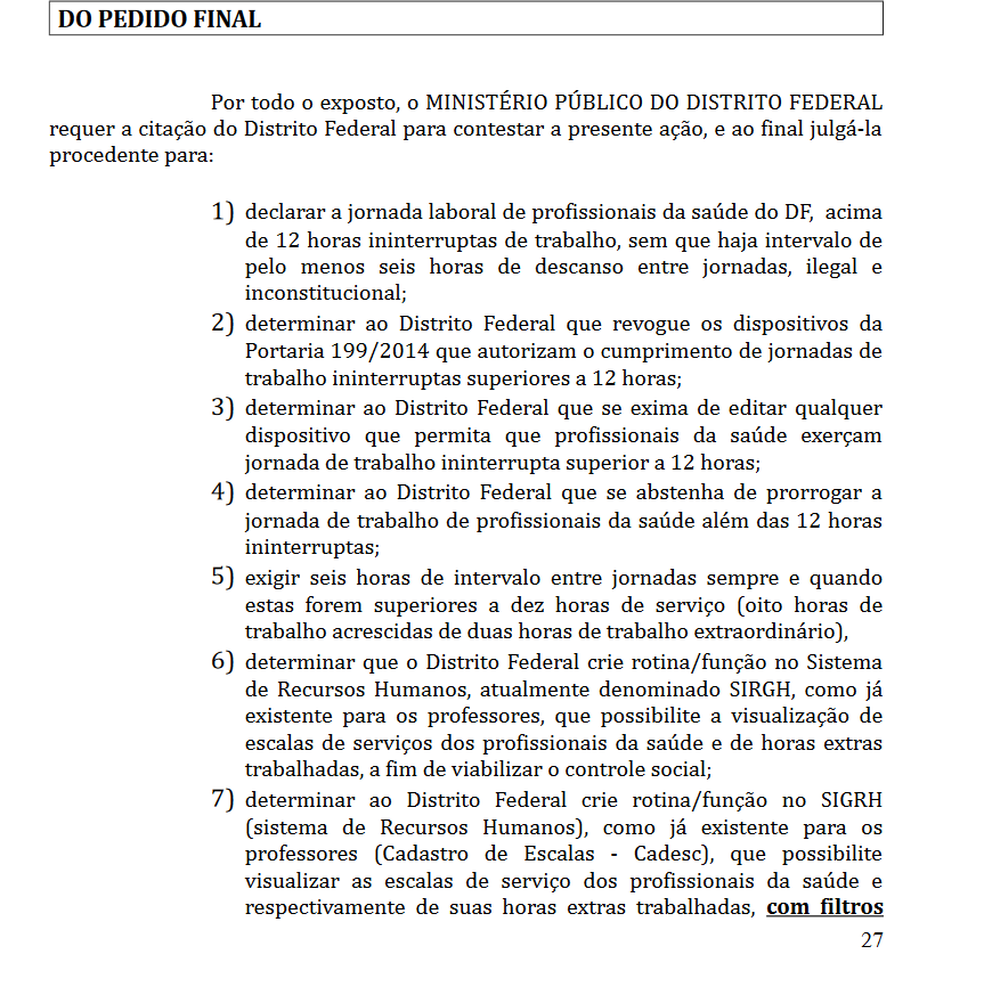 Trecho da ação civil pública ajuízada pelo MPDF contra  o GDF (Foto: Reprodução)