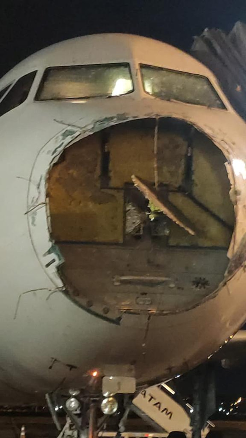 Avião ficou com bico destruído  — Foto: Reprodução RPC