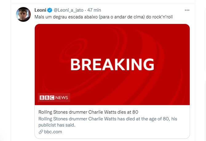 Leoni dá adeus a  Charlie Watts (Foto: Reprodução Twitter)