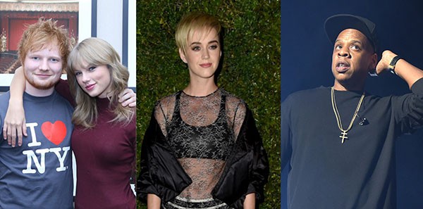 Ed Sheeran, Taylor Swift, Katy Perry, Jay-Z (Foto: Getty Images)
