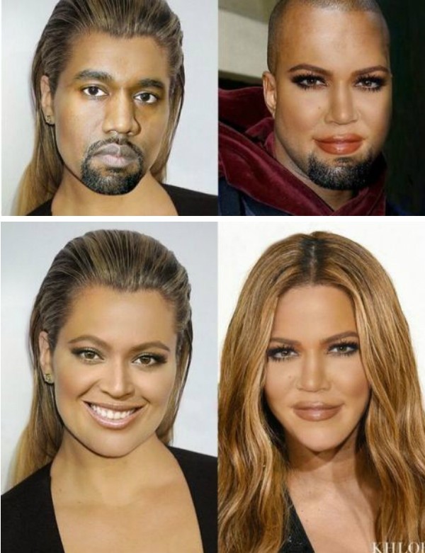 Khloe com os rostos de Kanye West e Kylie Jenner (Foto: Twitter)