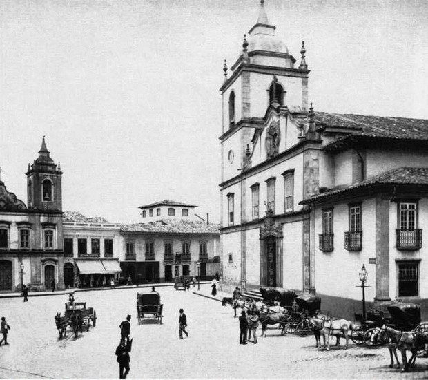 A Matriz da Sé teve sua fachada restaurada e ornamentada por Tebas (Foto: Militão Augusto de Azevedo / Divulgação)