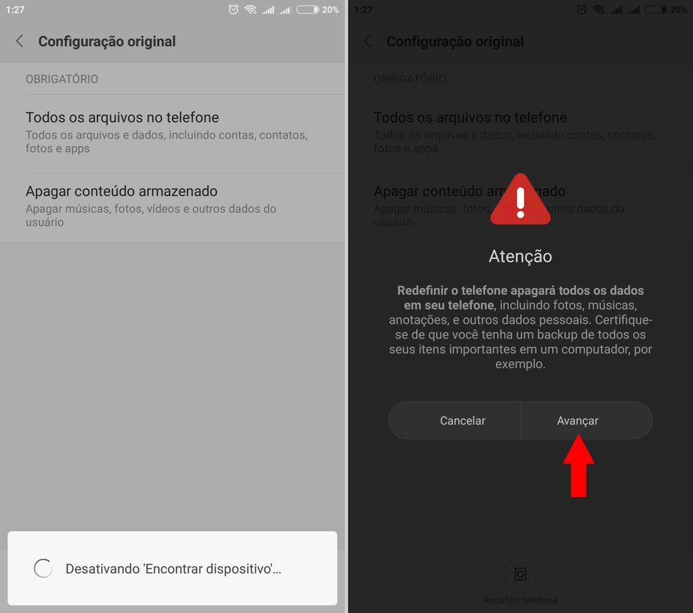 Inicie a restauração do celular Xiaomi tocando em "Avançar" — Foto: Reprodução/Thiago Rocha