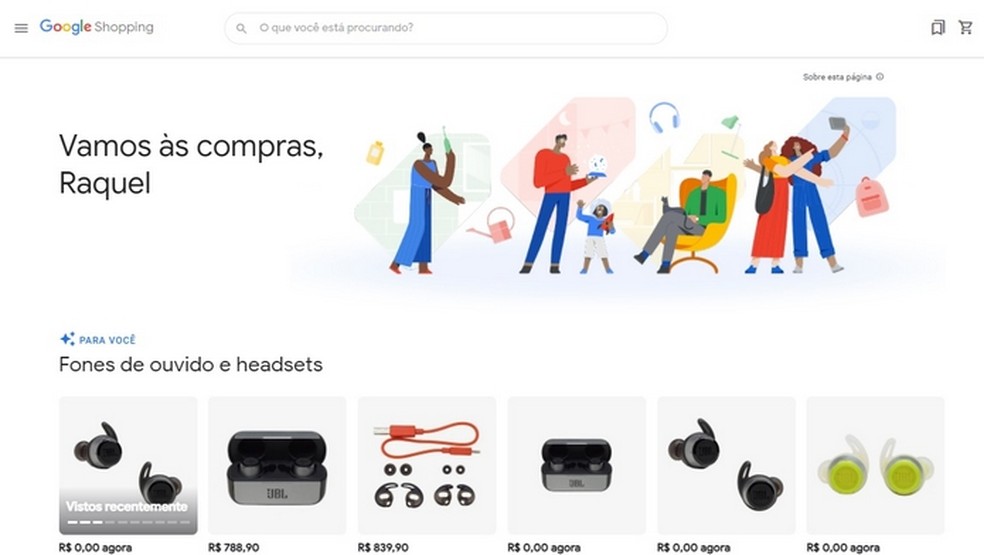 Google Shopping personaliza página inicial de acordo com suas buscas no Google; site pode ser útil na Black Friday 2021 — Foto: Reprodução/Raquel Freire