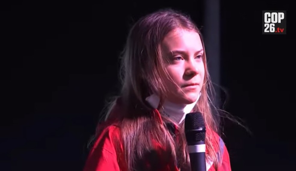 Greta Thunberg discursa para milhares de jovens em evento paralelo na COP26 — Foto: Reprodução
