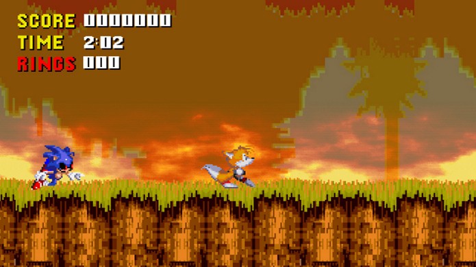 Tails pode até tentar fugir, mas Sonic.exe irá pegá-lo da mesma forma (Foto: Reprodução/GameJolt)