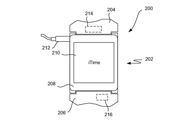 Relógio inteligente cuja patente a Apple tenta registra se chama 'iTime' e terá tela sensível ao toque removível. (Foto: Reprodução/USPTO)