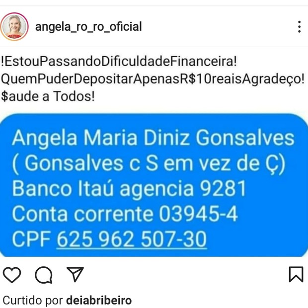 Angela Ro Ro volta a pedir dinheiro na web em meio a dificuldades financeiras (Foto: Reprodução/Instagram)