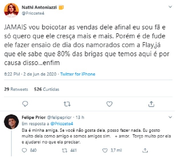 Felipe Prior responde comentários por ensaio com Flayslane (Foto: Reprodução/Twitter)
