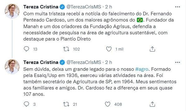 ministra-tuite-fernando-cardoso (Foto: Reprodução/Twitter)
