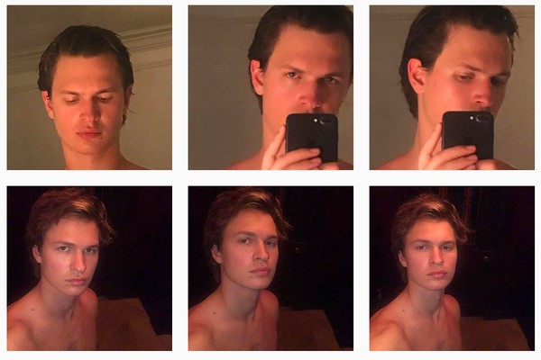 A série de selfies sem camisa compartilhadas pelo ator Ansel Elgort (Foto: Instagram)