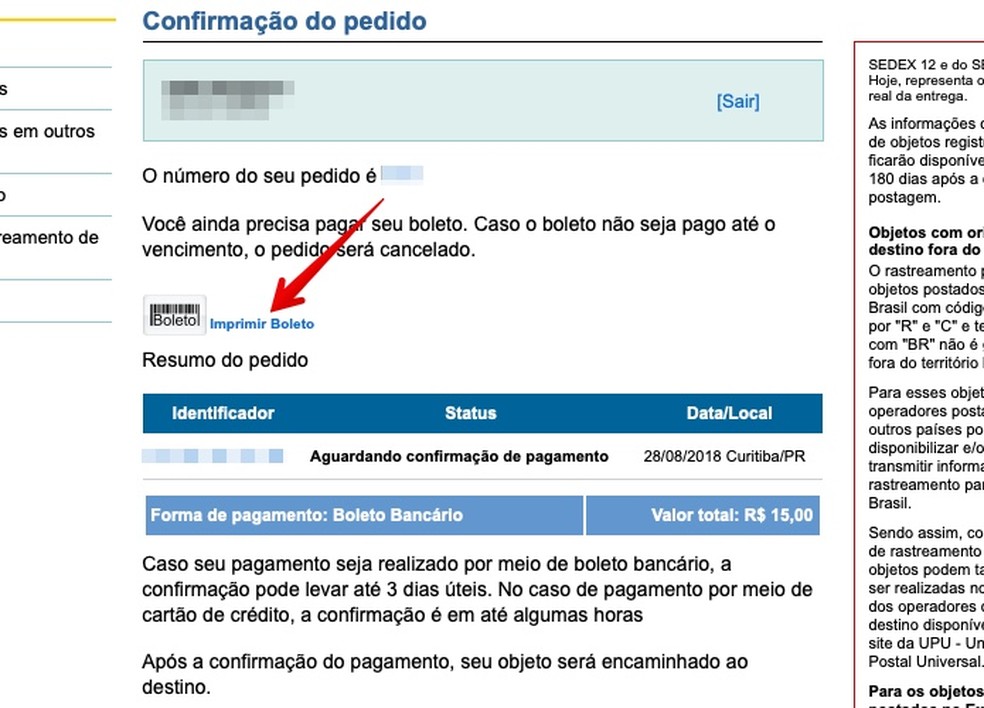 Realizando pagamento com boleto (Foto: ReproduÃ§Ã£o/Helito Bijora)