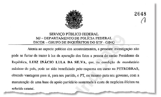 Documento mostra pedido da Polícia Federal para ouvir o ex-presidente Luiz Inácio Lula da Silva no inquérito que investiga políticos na operação Lava Jato (Foto: Reprodução)