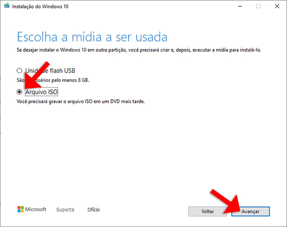 A ferramenta de criação de mídia do Windows 10 permite gerar um arquivo ISO — Foto: Reprodução/Rafael Leite