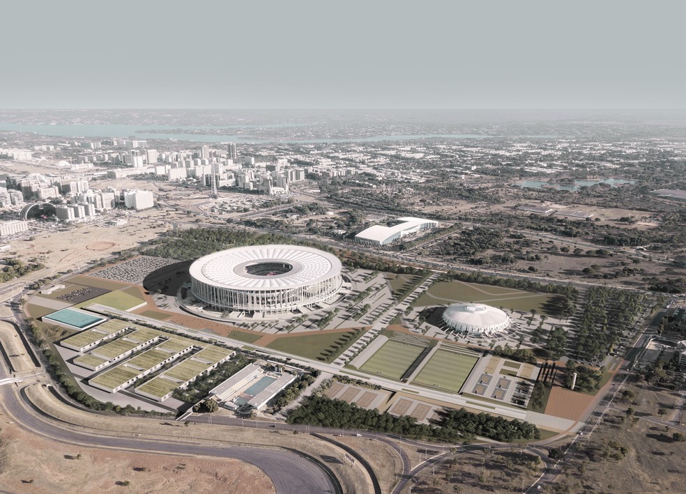 Projeto da ARQBR Arquitetura e Urbanismo para a área de lazer do Complexo Esportivo e de Lazer Arena BSB — Foto: Divulgação