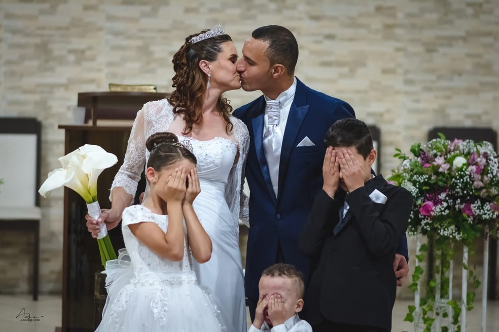 Filhos de Jackeline e o de Antônio participaram do casamento — Foto: Alexandre Vitor