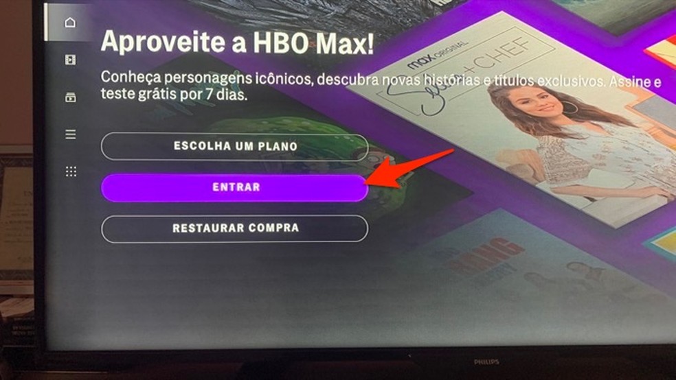 Opções para logar uma conta de usuário no app HBO Max na Apple TV — Foto: Reprodução/Marvin Costa