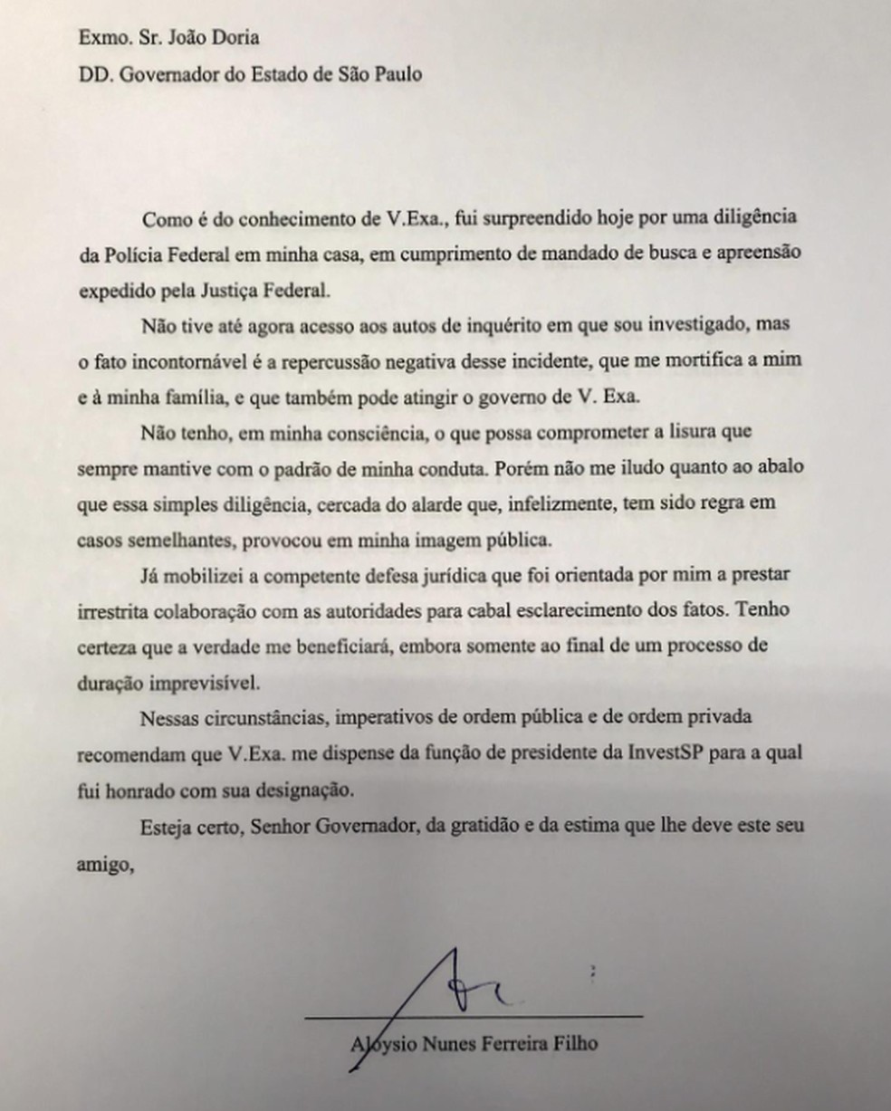 Aloysio Nunes pede demissão da presidência da InvestSP — Foto: Reprodução