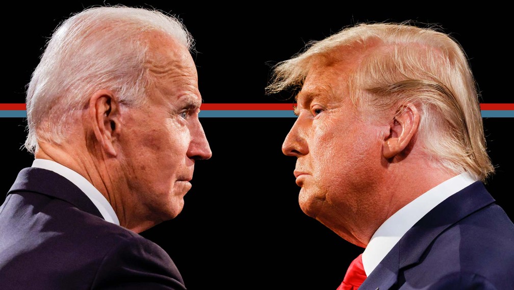 Biden e Trump disputam eleição marcada por polarização e votação antecipada — Foto: Jim Bourg/Pool via AP; Elcio Horiuchi/G1