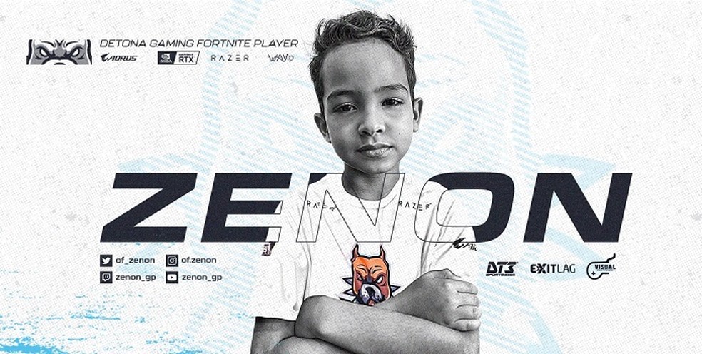 Zenon, de apenas nove anos, já é pro player de Fortnite pela DETONA Gaming — Foto: Reprodução/Facebook/Of.Zenon