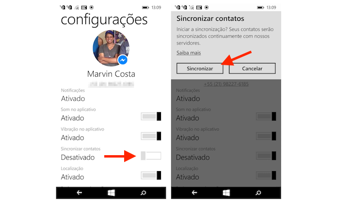 Sincronizando a agenda do Windows Phone com o Facebook Messenger (Foto: Reprodução/Marvin Costa)