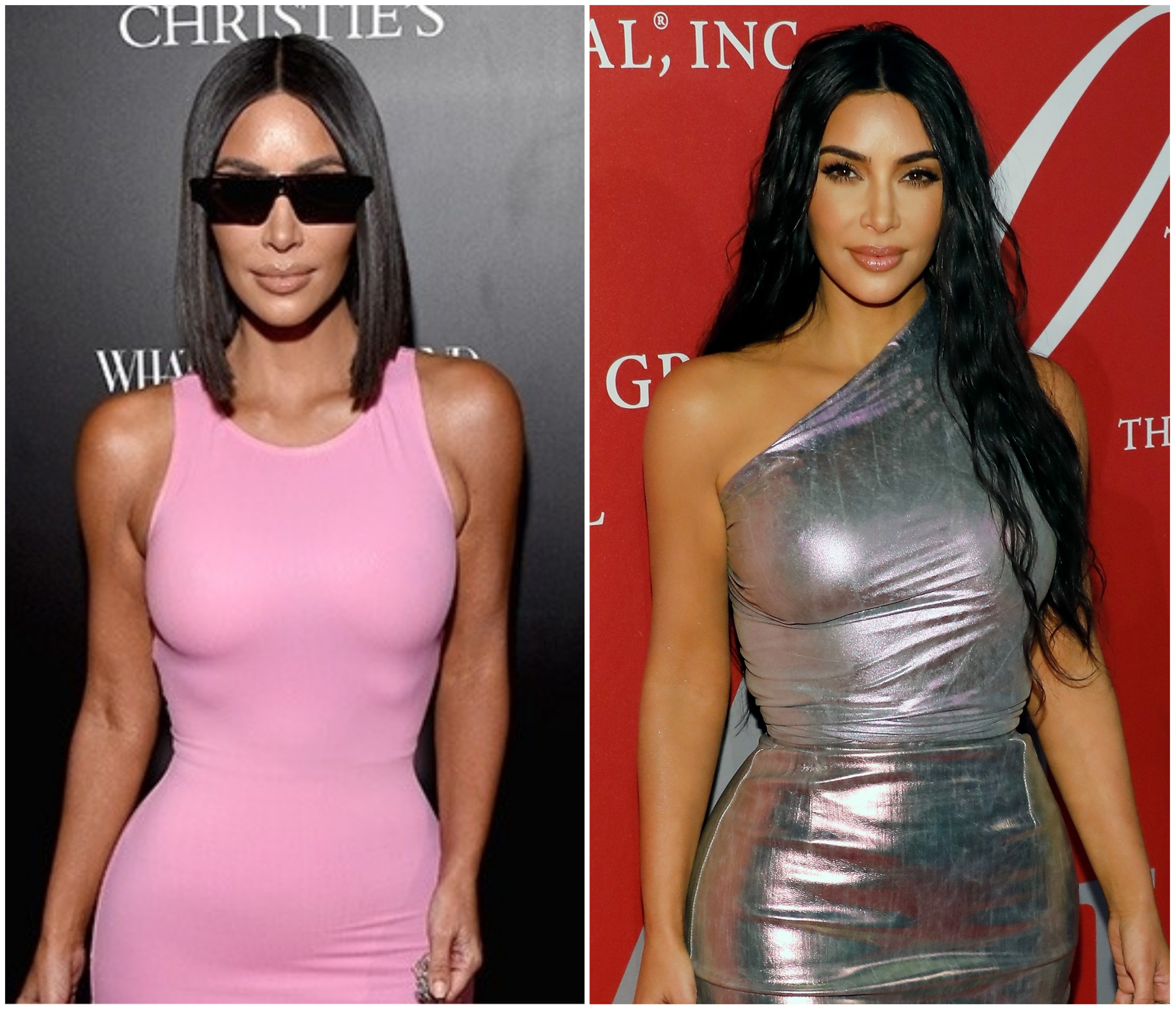 Kim Kardashian em agosto de 2018 e Kim em outubro de 2019 (Foto: Getty Images)