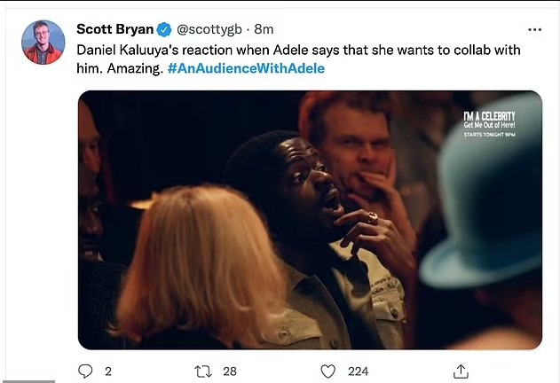 Daniel Kaluuya ao ouvir que Adele toparia fazer uma parceria com ele (Foto: reprodução twitter)