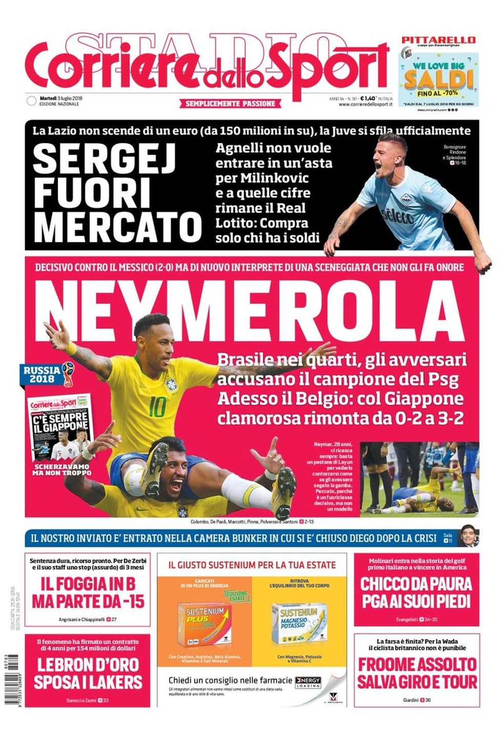 Corriere dello Sport vitória do Brasil sobre México (Foto: Reprodução)