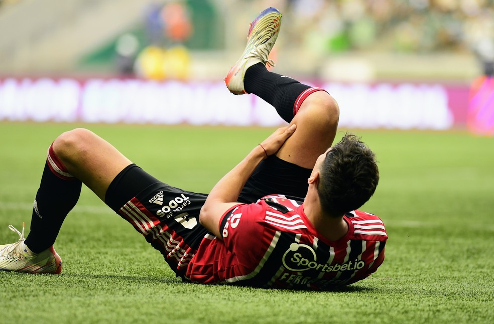 Ferraresi se machuca em Palmeiras x São Paulo — Foto: Marcos Ribolli