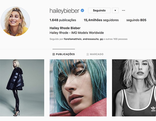 O perfil de Hailey Baldwin, agora Hailey Bieber (Foto: Instagram)