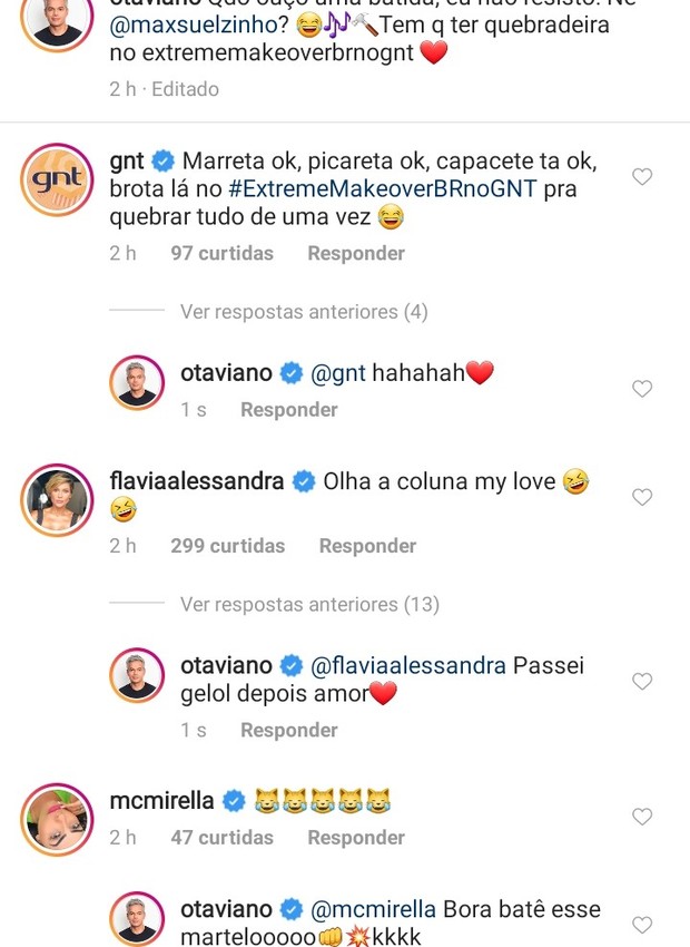 Comentários em publicação de Otaviano Costa (Foto: Reprodução / Instagram)