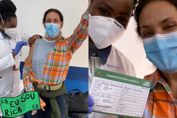 Carolina Ferraz sendo vacinada (Foto: Reprodução/ Instagram)