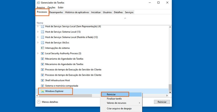 Reinicie o Windows Explorer no Windows 10 (Foto: Reprodução/Barbara Mannara)