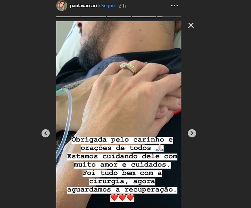 Mulher de Cristiano fez postagem no hospital com o cantor — Foto: Reprodução/Instagram