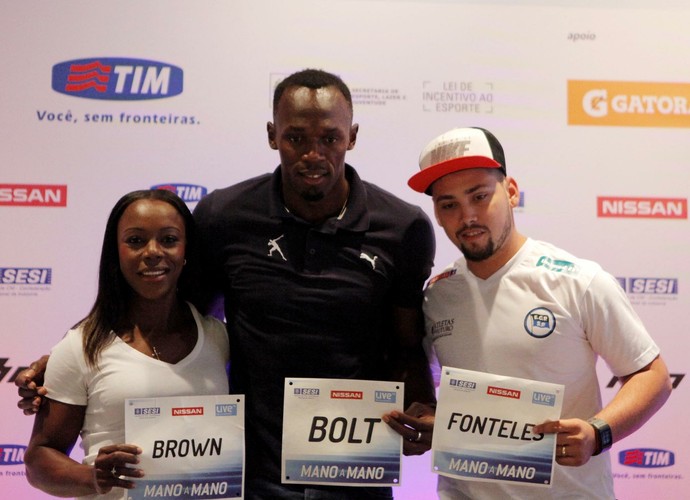 Veronica Campbell Brown, Usain Bolt e Alan Fonteles (Foto: DHAVID NORMANDO/FUTURA PRESS/ESTADÃO CONTEÚDO)