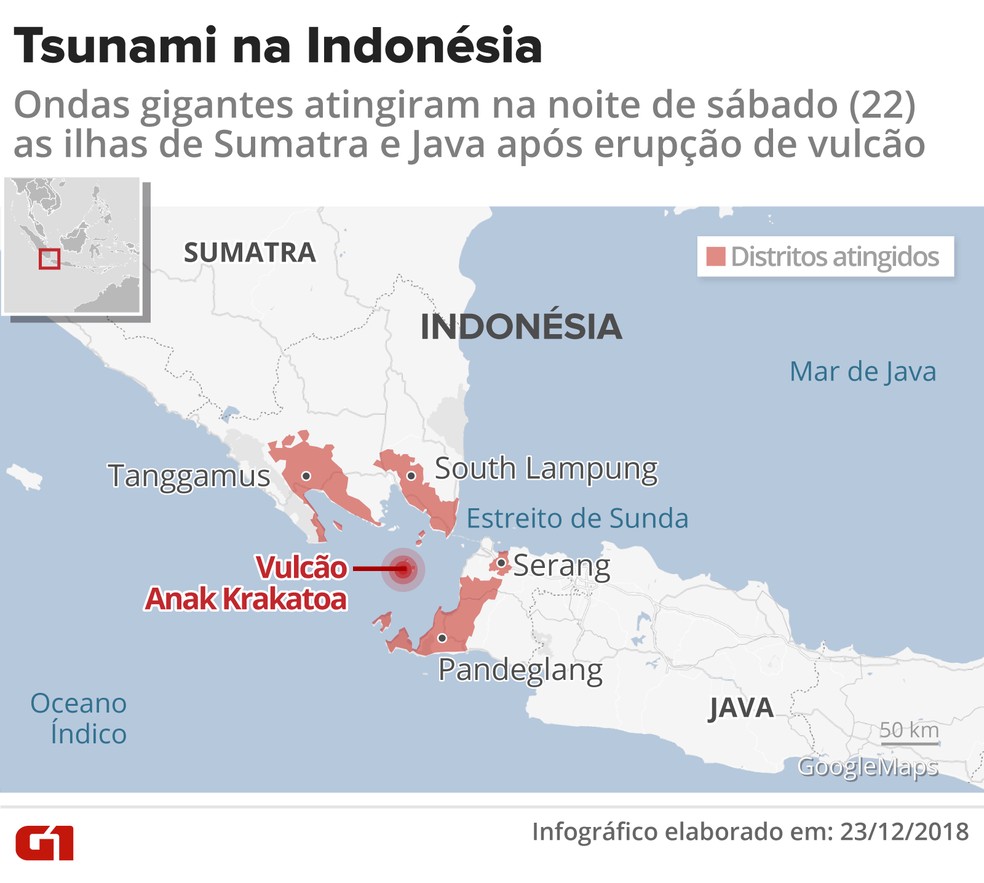 Tsunami atinge a Indonésia — Foto: Infografia: Igor Estrella/G1