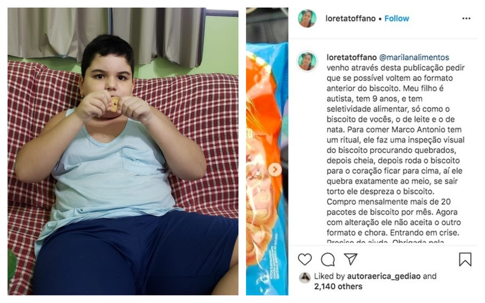 Mãe de menino autista faz apelo nas redes sociais para empresa de biscoito em Marília — Foto: Instagram/Reprodução