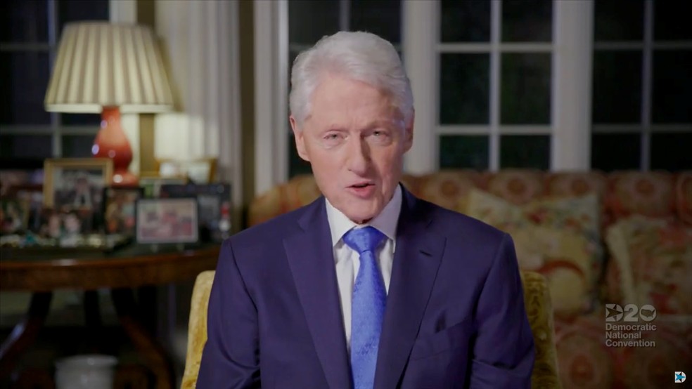 O ex-presidente dos Estados Unidos Bill Clinton em discurso no segundo dia da Convenção Nacional Democrata em vídeo de 2020 — Foto: Convenção Nacional Democrata/Pool/Reuters