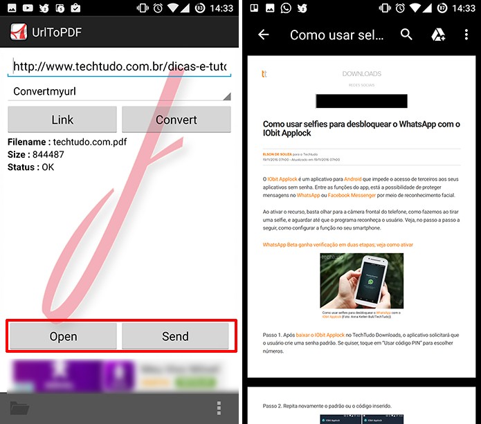UrlToPDF traz atalho para abrir ou enviar arquivo PDF para contatos no Android (Foto: Reprodução/Elson de Souza)