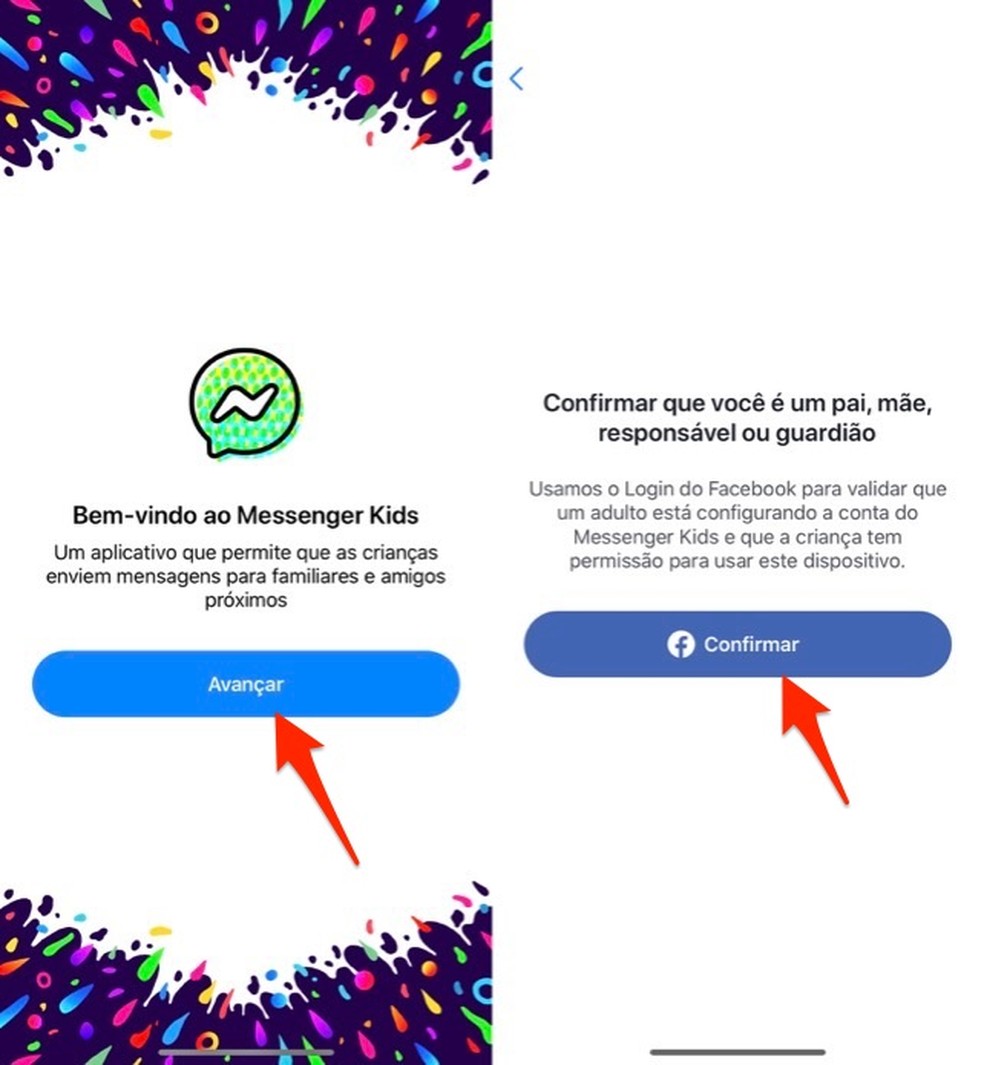 Ação para iniciar a configuração do aplicativo Messenger Kids — Foto: Reprodução/Marvin Costa