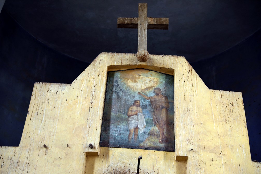 Afresco mostra batismo de Jesus em igreja prÃ³xima a JericÃ³ â Foto: Ammar Awad/Reuters