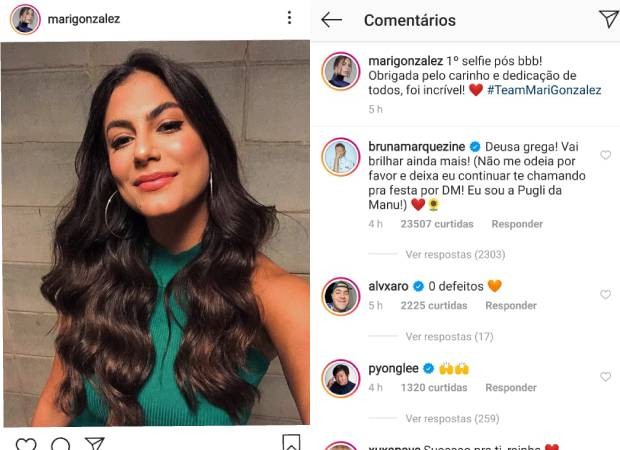 Bruna Marquezine comenta post de Mari Gonzalez (Foto: Reprodução/Instagram)