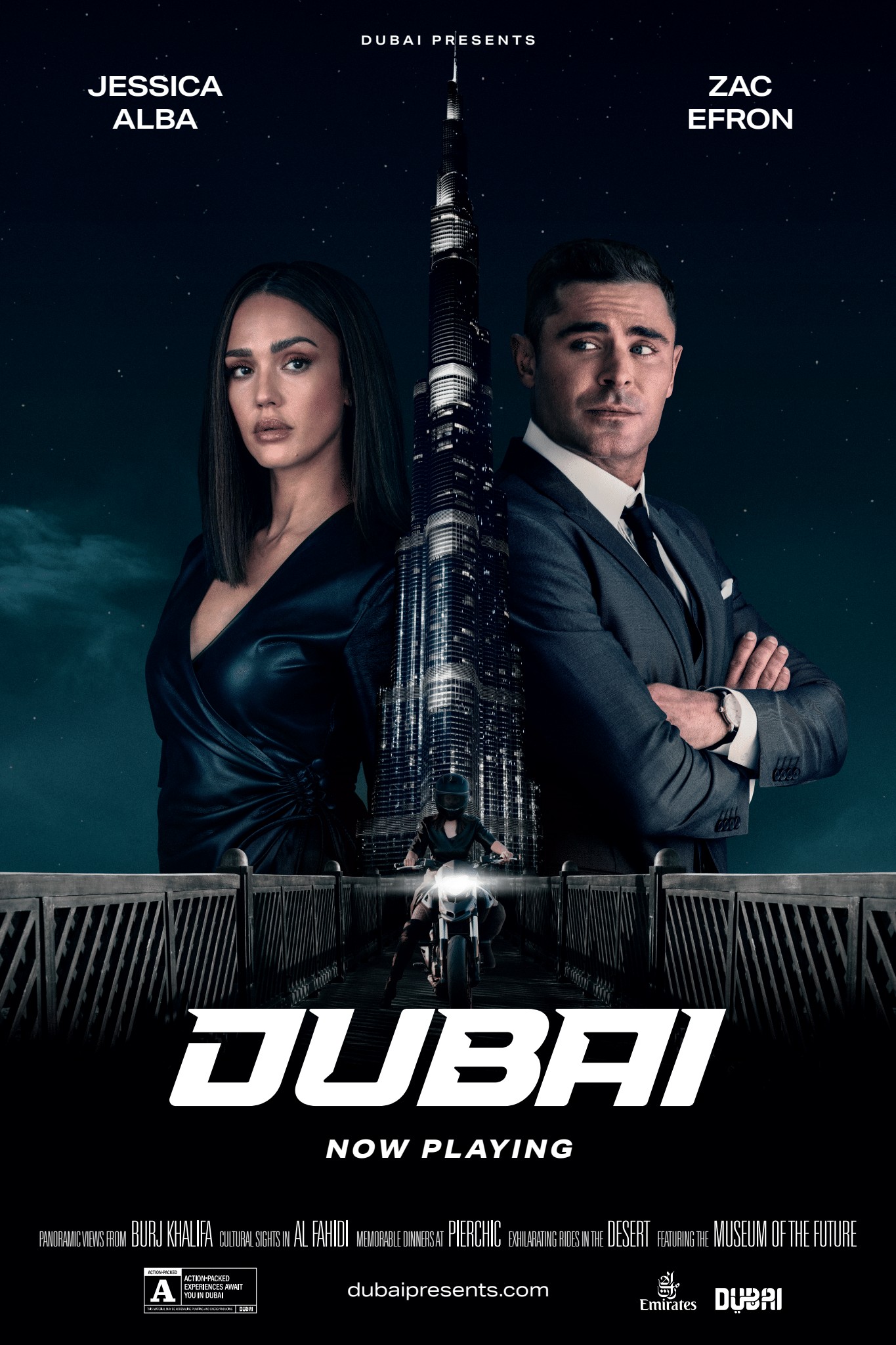 Zac Efron e Jessica Alba estrelam vídeo de ação para promover Dubai (Foto: Divulgação/Lila Saifaei )