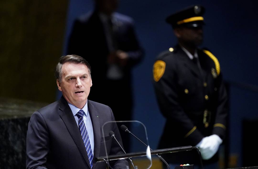 O presidente Jair Bolsonaro durante discurso na Assembleia Geral da ONU, nesta terça-feira (24).