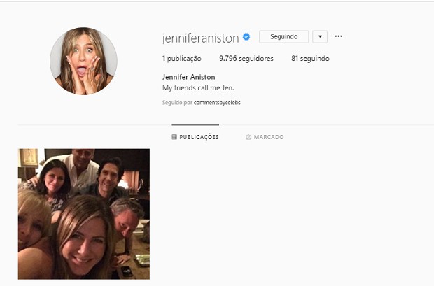 Jennifer Aniston postou primeira foto em sua conta do Instagram (Foto: Instagram/ Reprodução)