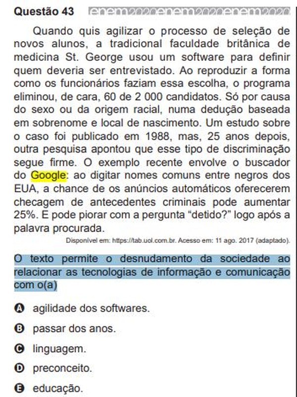 Inep Muda Gabarito Do Enem 2020 Alternativa Dada Como Certa Dizia Que Mulher Negra Que Nao Quer Alisar O Cabelo Tem Argumentos Imaturos Enem 2020 G1